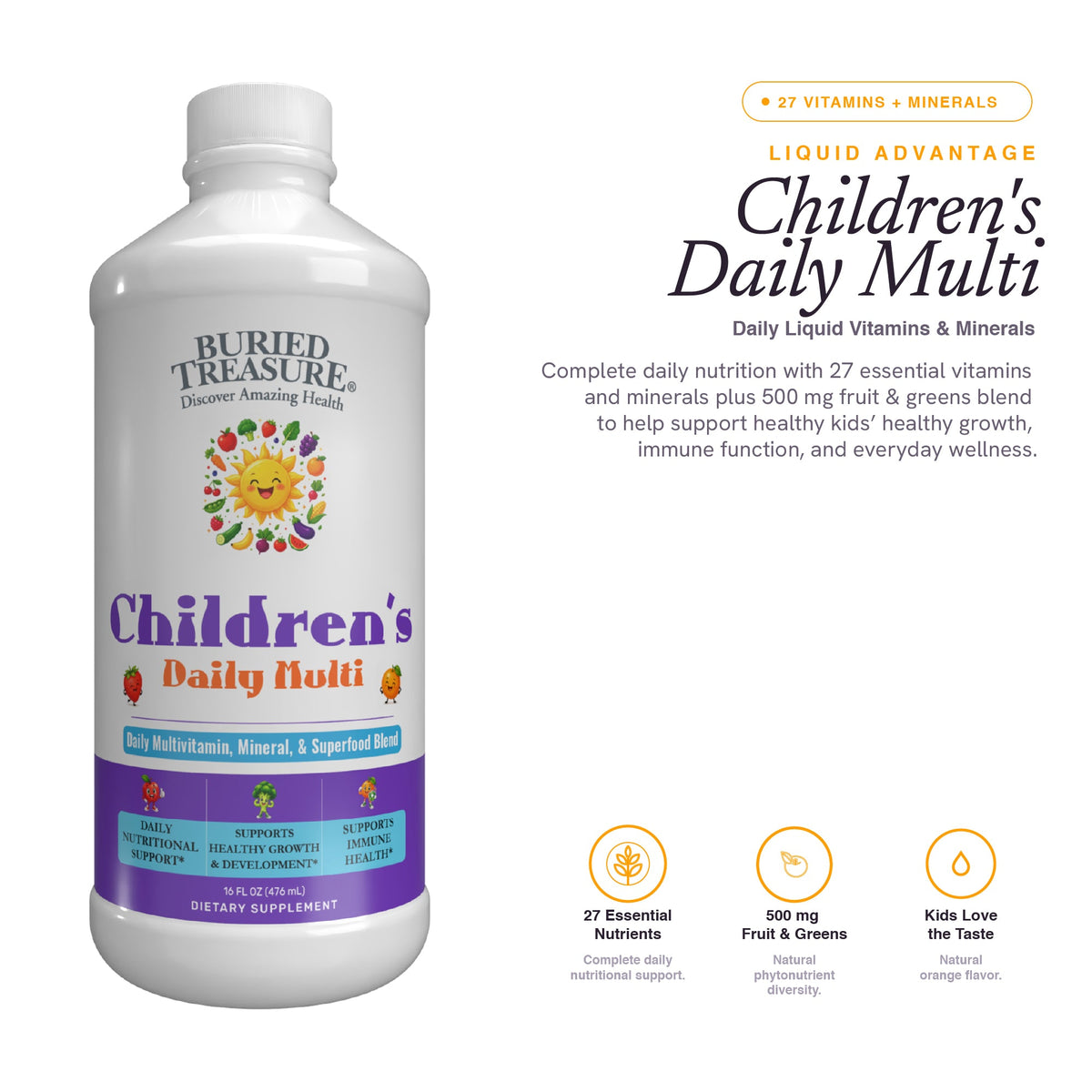 Children's Daily Liquid Multivitamin, Vitamins & Minerals, Natural Fruit Flavors, 16 servings