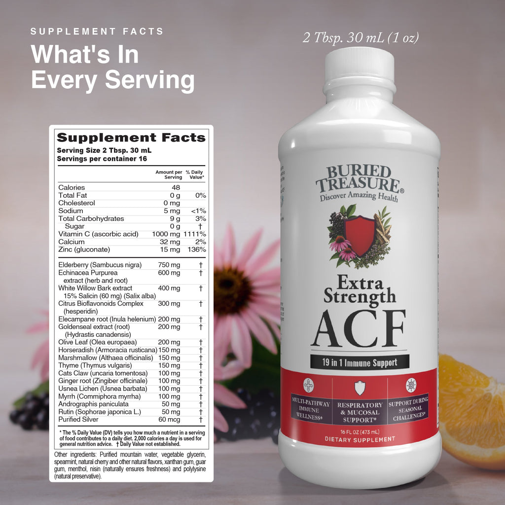 Buried Treasure Liquid Nutrients® ACF Extra Strength – Liquid Immune Support with Vitamin C, Zinc & Botanical Extracts