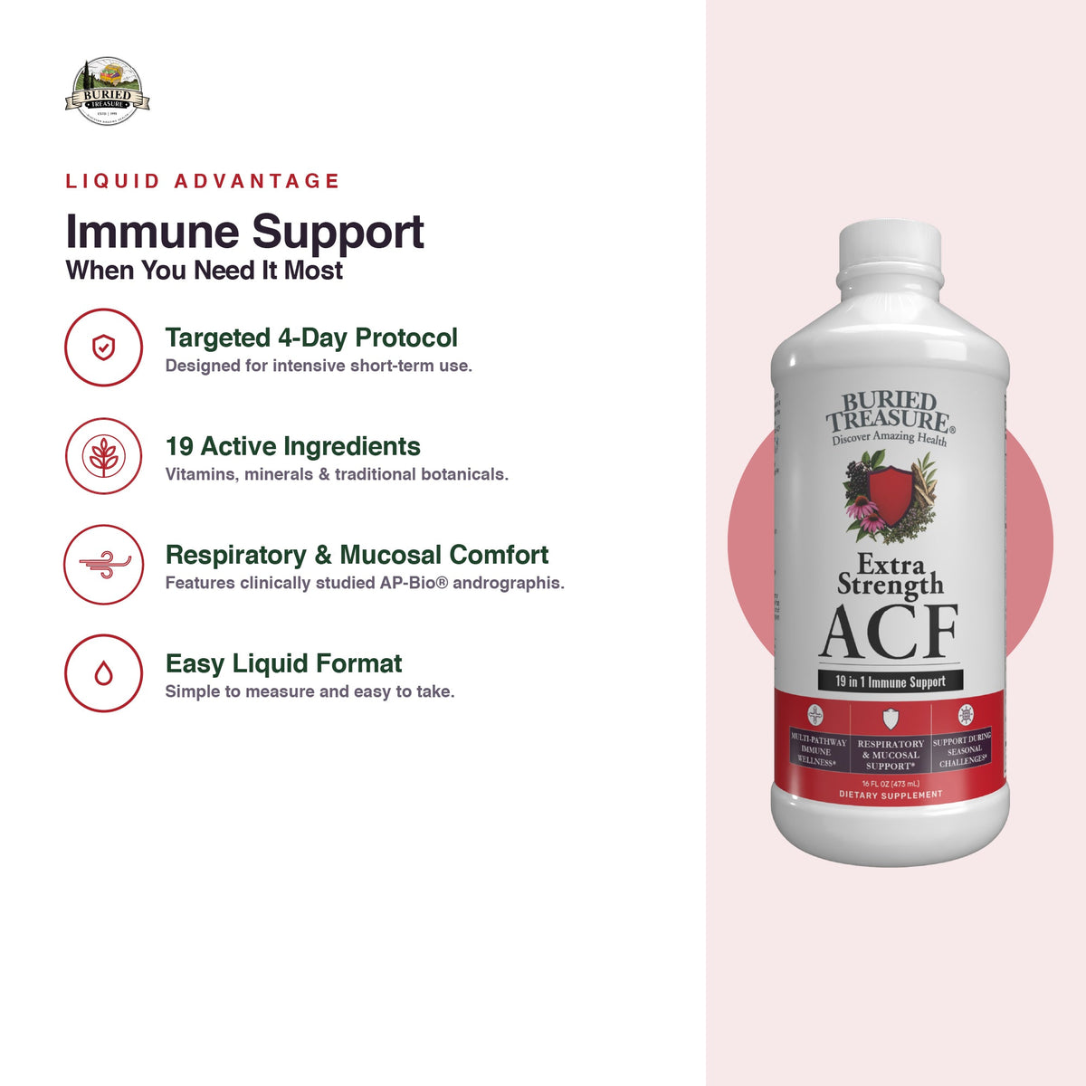 Buried Treasure Liquid Nutrients® ACF Extra Strength – Liquid Immune Support with Vitamin C, Zinc & Botanical Extracts