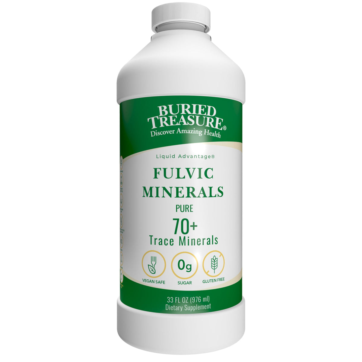 Buried Treasure Fulvic Minerals – Unflavored Liquid Mineral Supplement with 70+ Trace Elements from Humic Shale | 33 oz Bottle