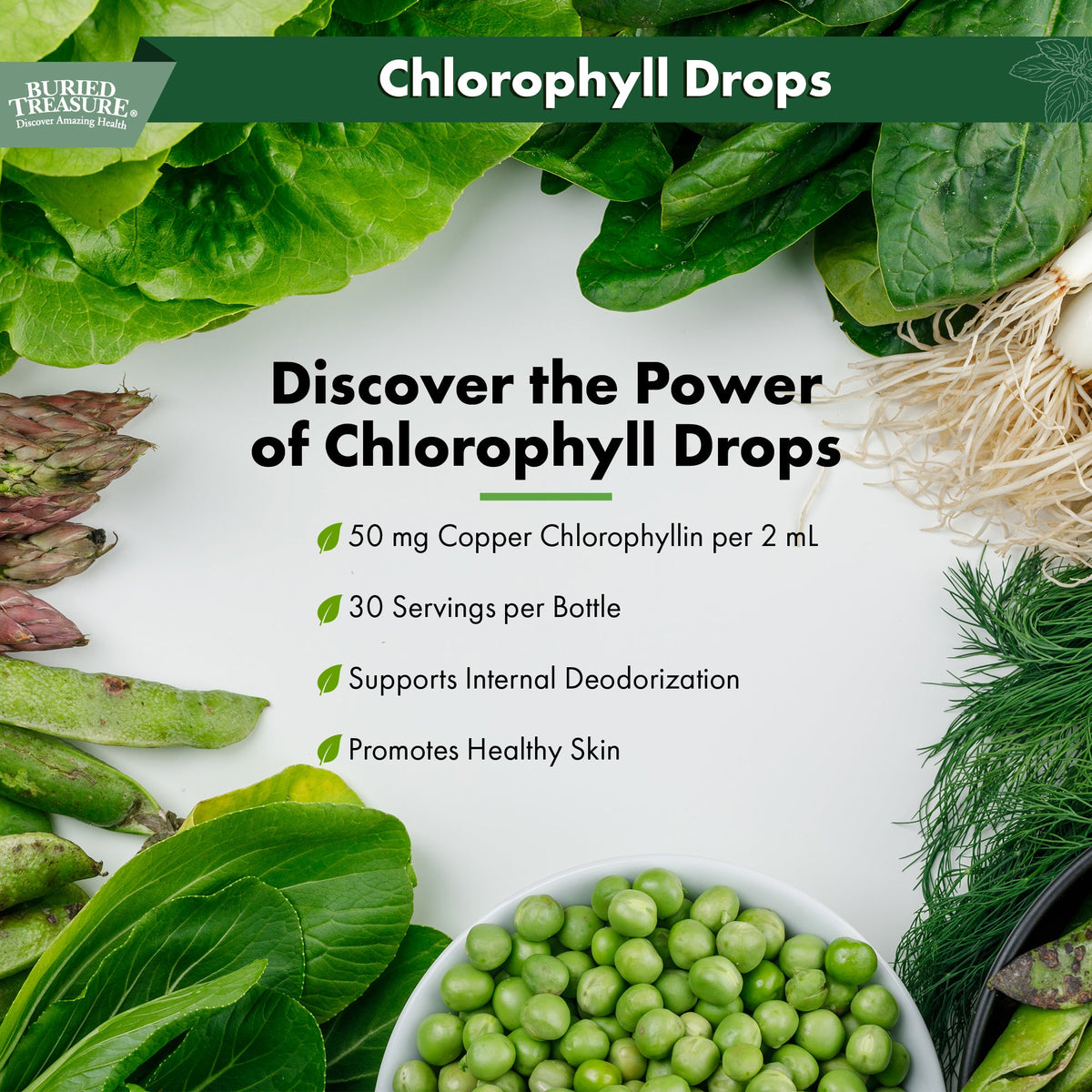 Buried Treasure Liquid Nutrients Chlorophyll Drops, 100 mg per Serving, 2 oz (30 Servings)