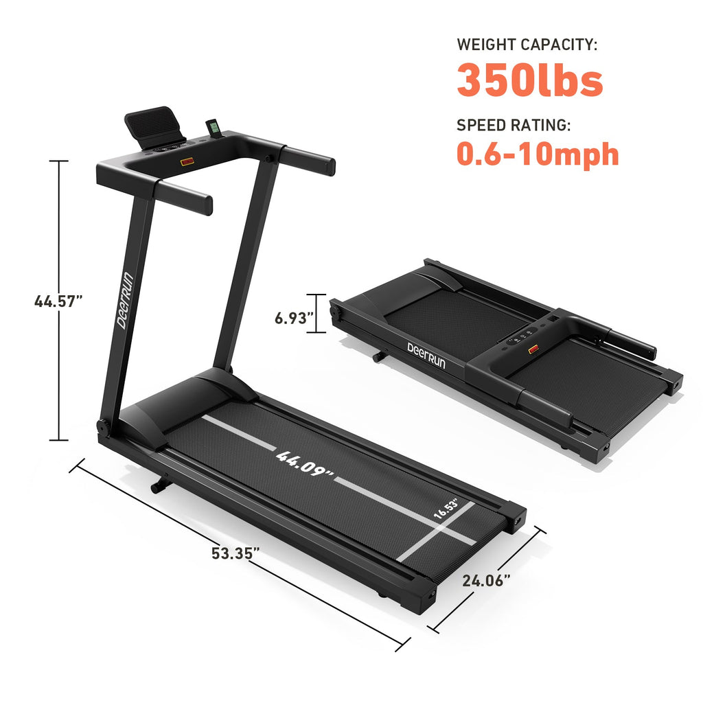 DeerRun All-New 2026 A1 Pro Move+ Smart Foldable Treadmill with 6% Incline & NFC | 350 lbs, 10 mph, Black