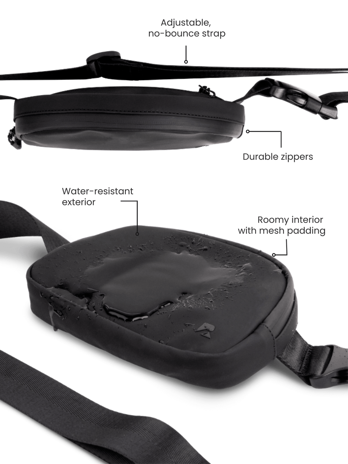 LuxeGo Small Crossbody Sling Bag for Running & Travel - Black